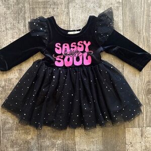 Black Dress with Pink Graphic and Tulle Skirt